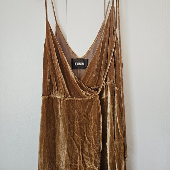 REFORMATION Gold Velvet Dress - Picture 2 of 4